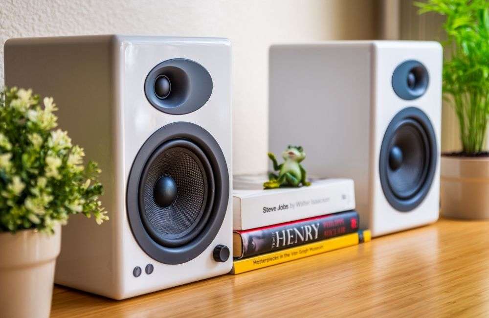 Set of bookshelf speakers for a turntable