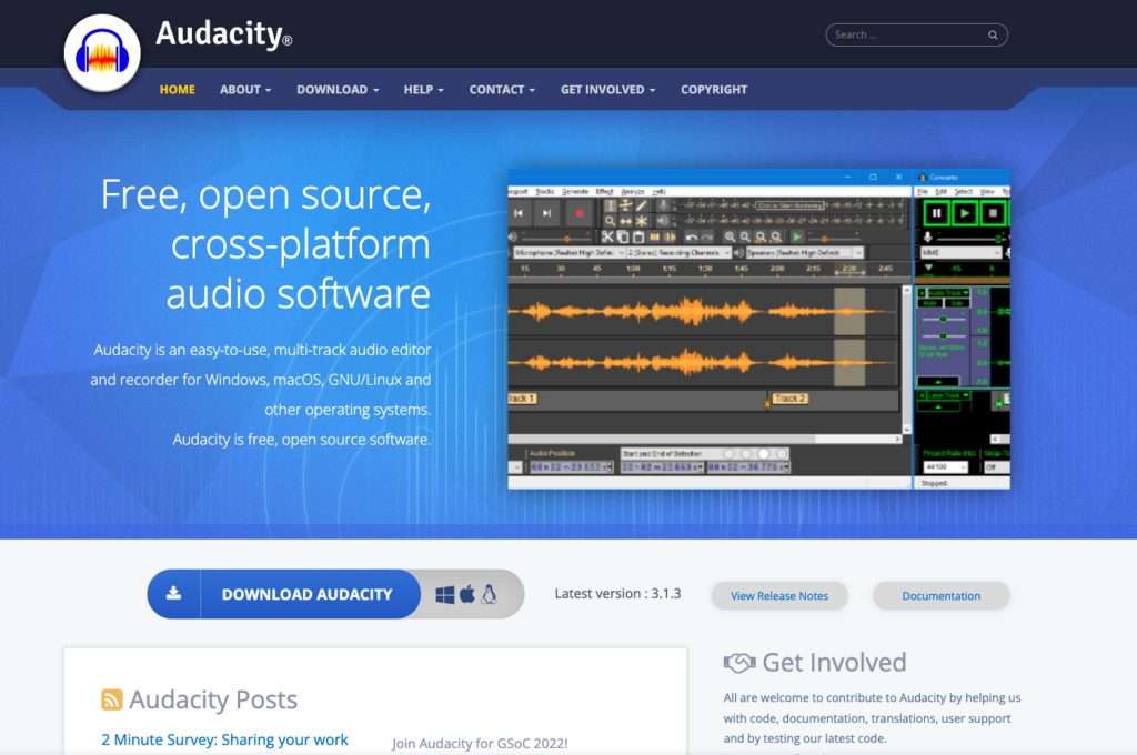 Audacity open source digital audio workstation